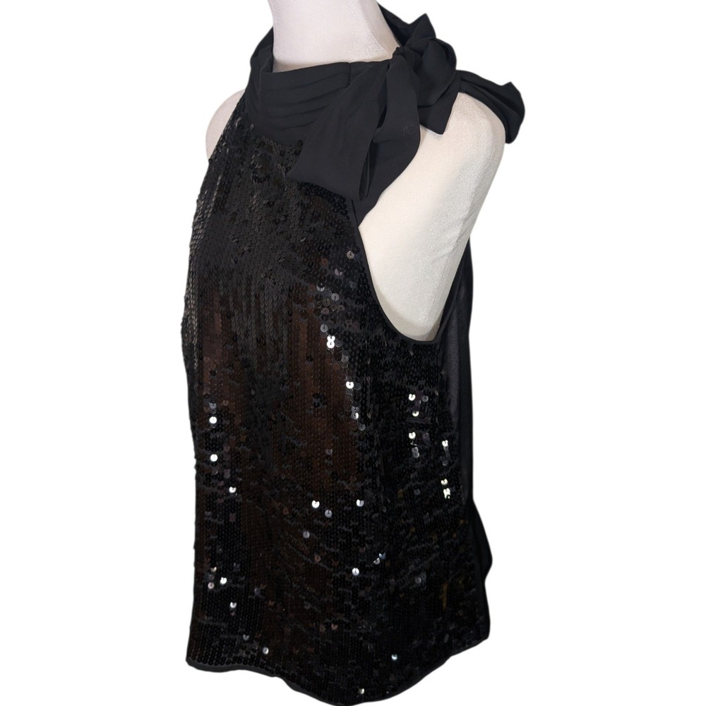 Lane Bryant Black Sequin Halter Top Bow Neck Sleeveless Blouse Plus Size 18 - Picture 5 of 8